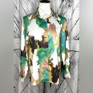 Eminence Grise Watercolor Retro Button Down Shirt Size M/L